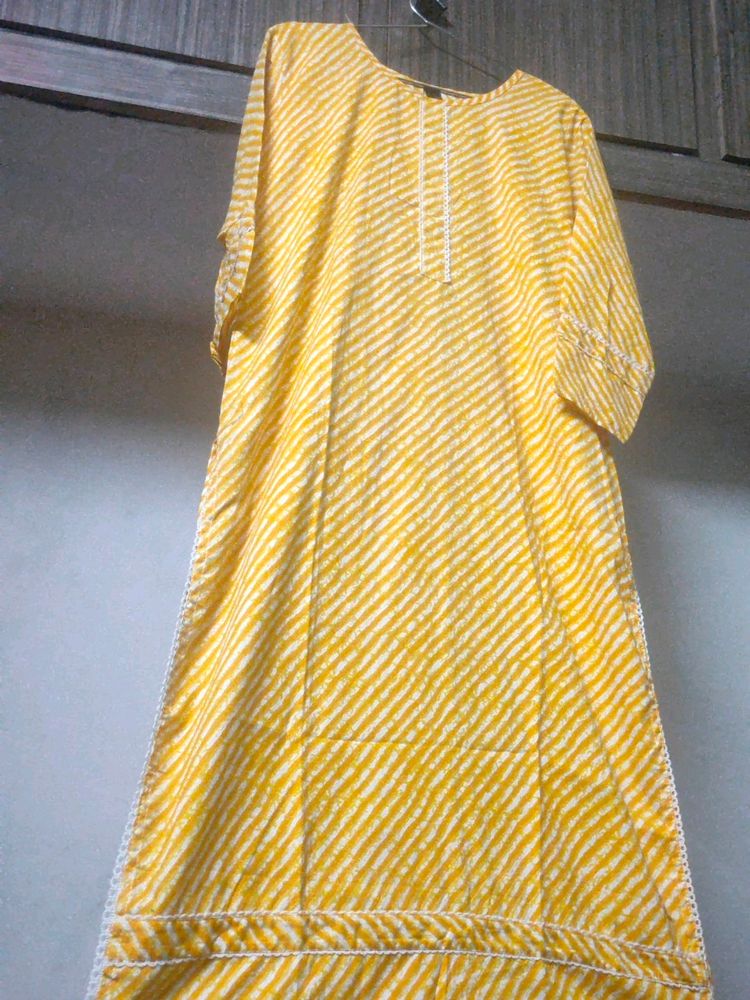 Lehariya Jaipuri cotton Kurti With Chicken Lace.