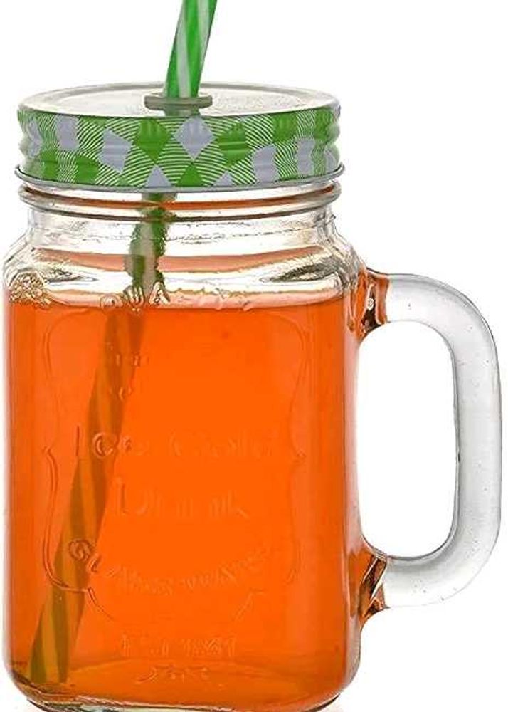 Straw Glass Mason Jar with Air-Tight Lid