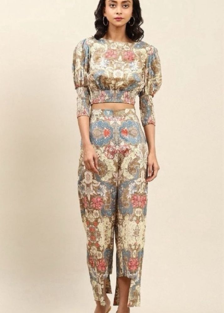 Aarke Ritu KumarFloral Print Crop Top with Pants S