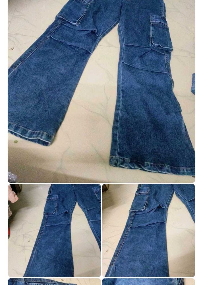 combo each 199 Blue Denim Wide Leg Cargo Pants