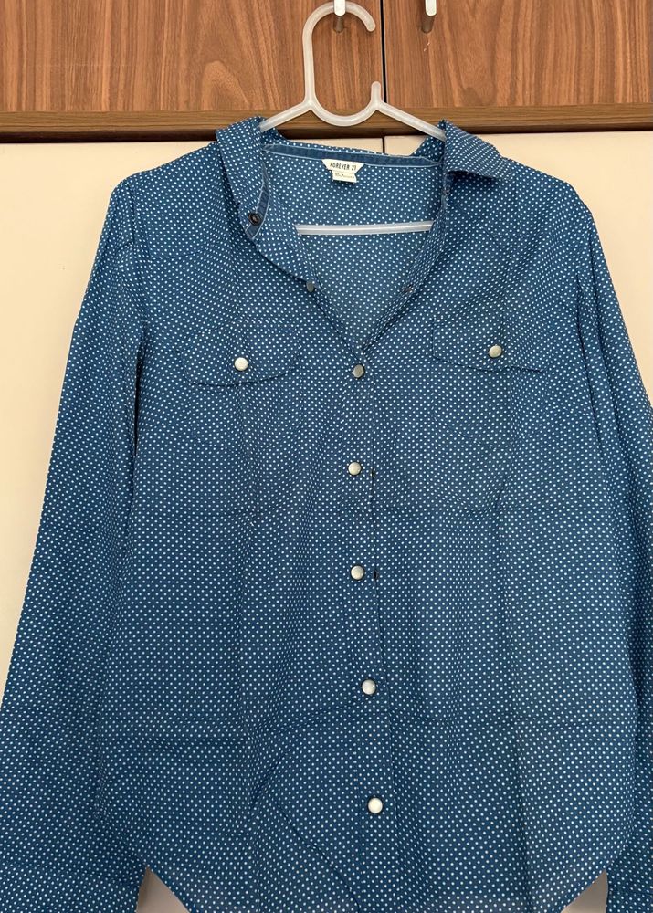 Forever 21 Blue Polka Dot Shirt