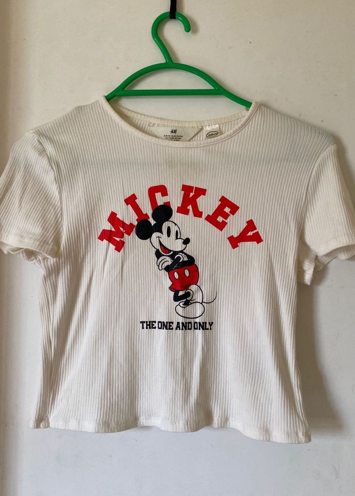 H&amp;M Mickey Mouse Ribbed Crop Top