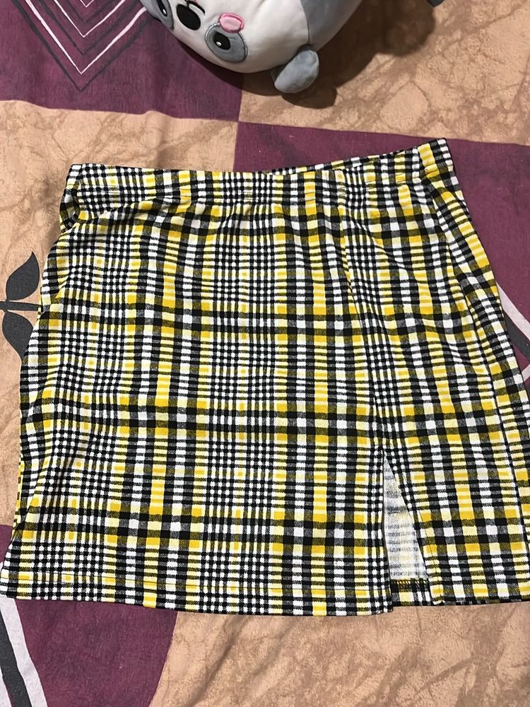 Checks Mini Skirt With A Slit
