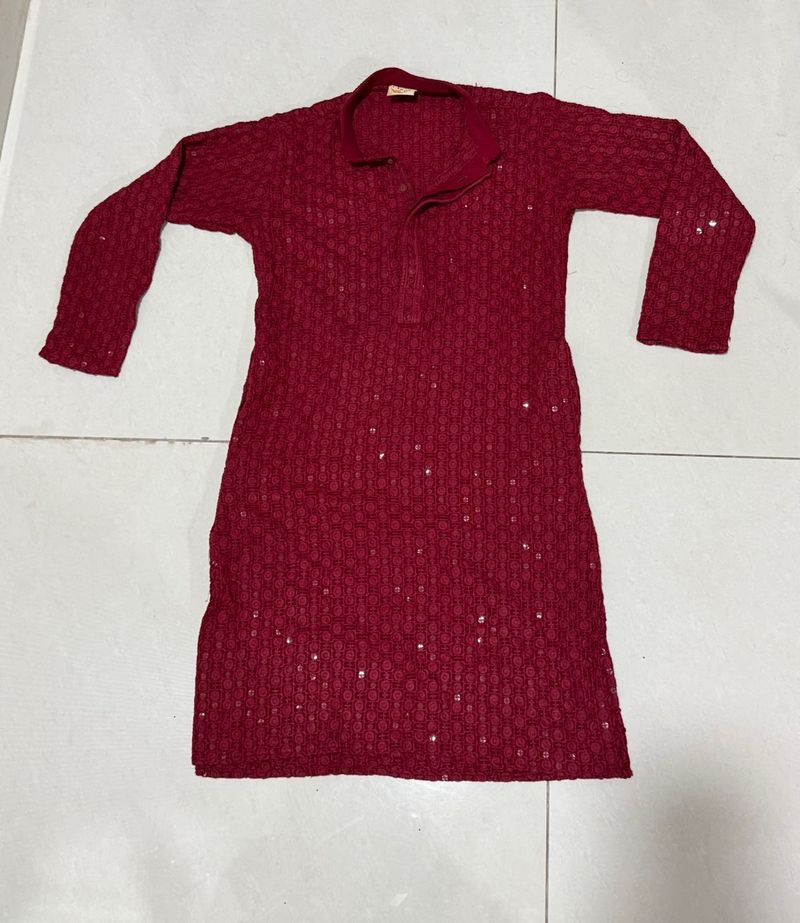 Maroon Embellished Kurta
