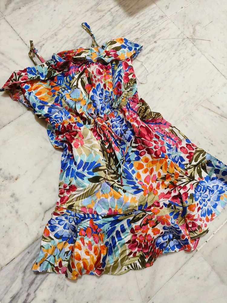 Beach Mini  Dress Multi Colour With Strip
