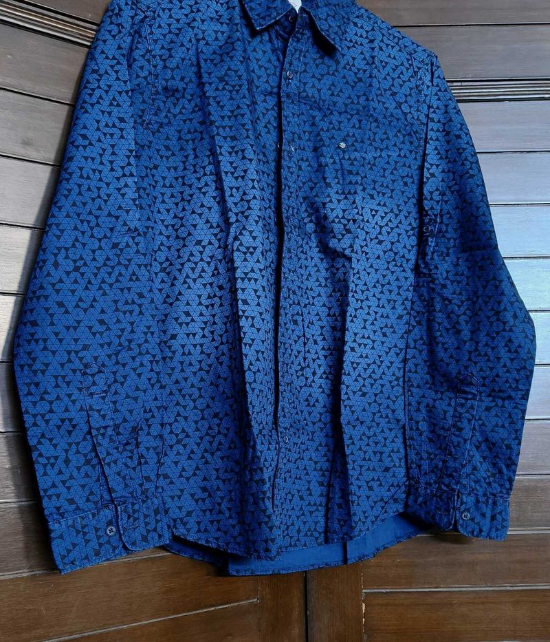 Lee Cooper Men Blue Patterned Long Sleeve Shirt
