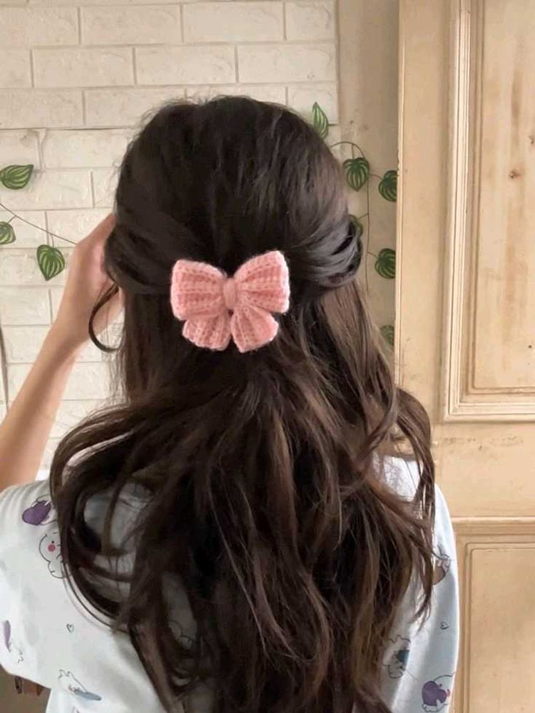 Pink Knitted Bow Hair Clip