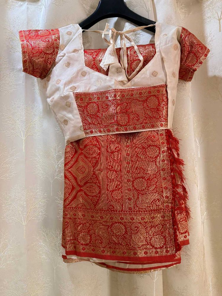 Bengali white&amp;red Saree