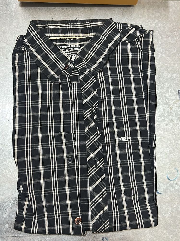 Black Plaid Button-Down Shirt