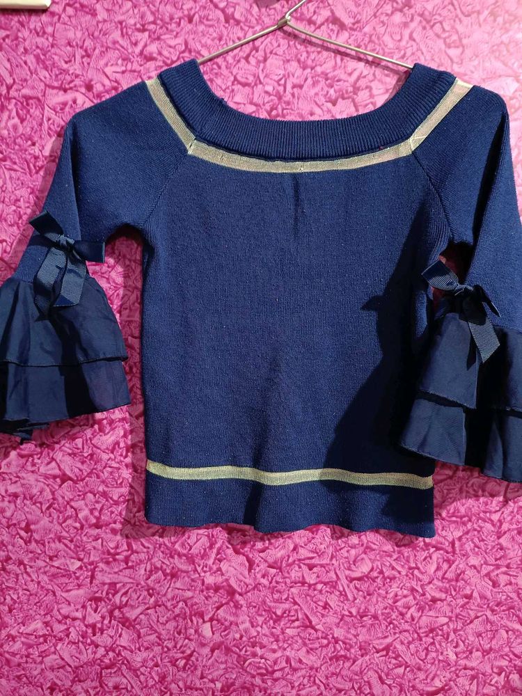 Stylish Blue Bell Sleeve Top