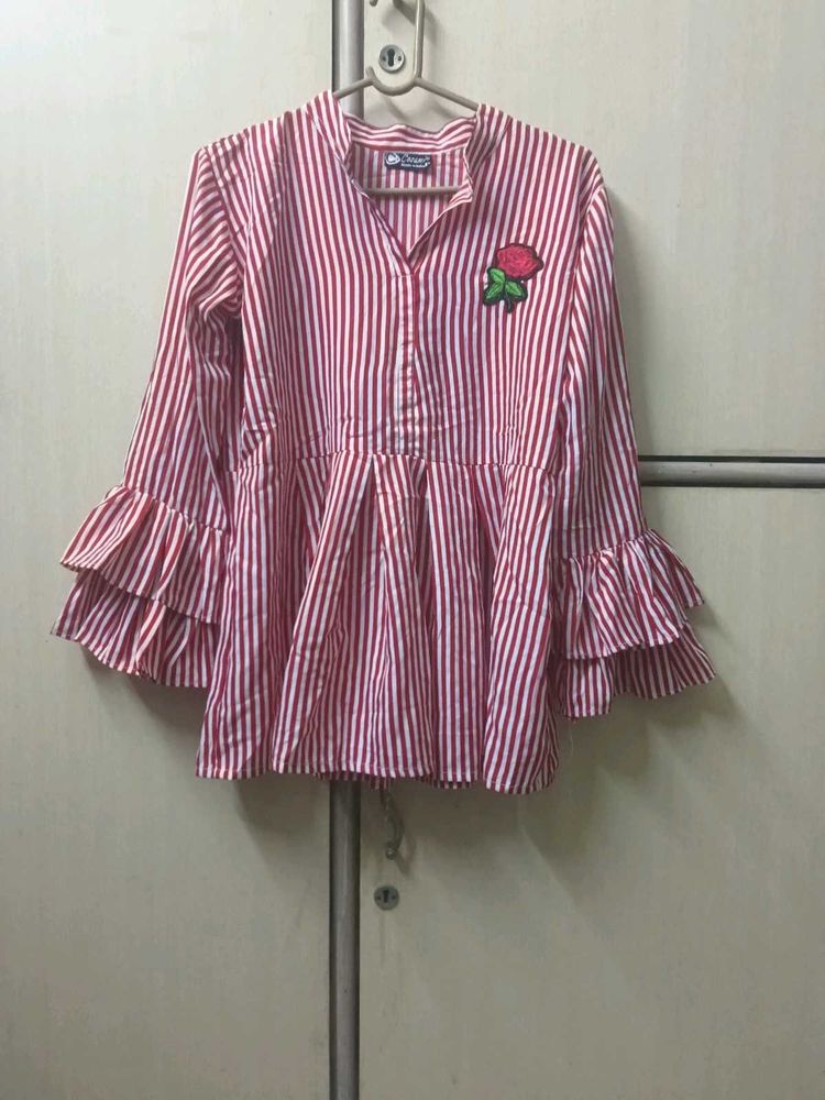 Striped Peplum Top with Rose Detail