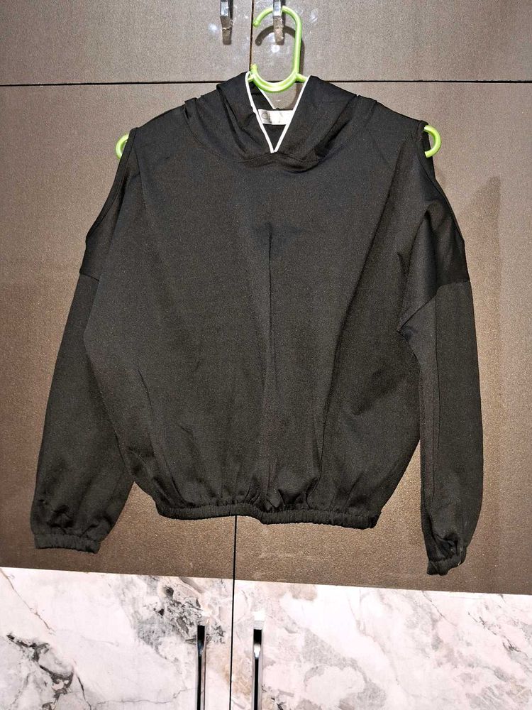 🎊🎆🎄🎉Sale Black Hoodie shoulder cut