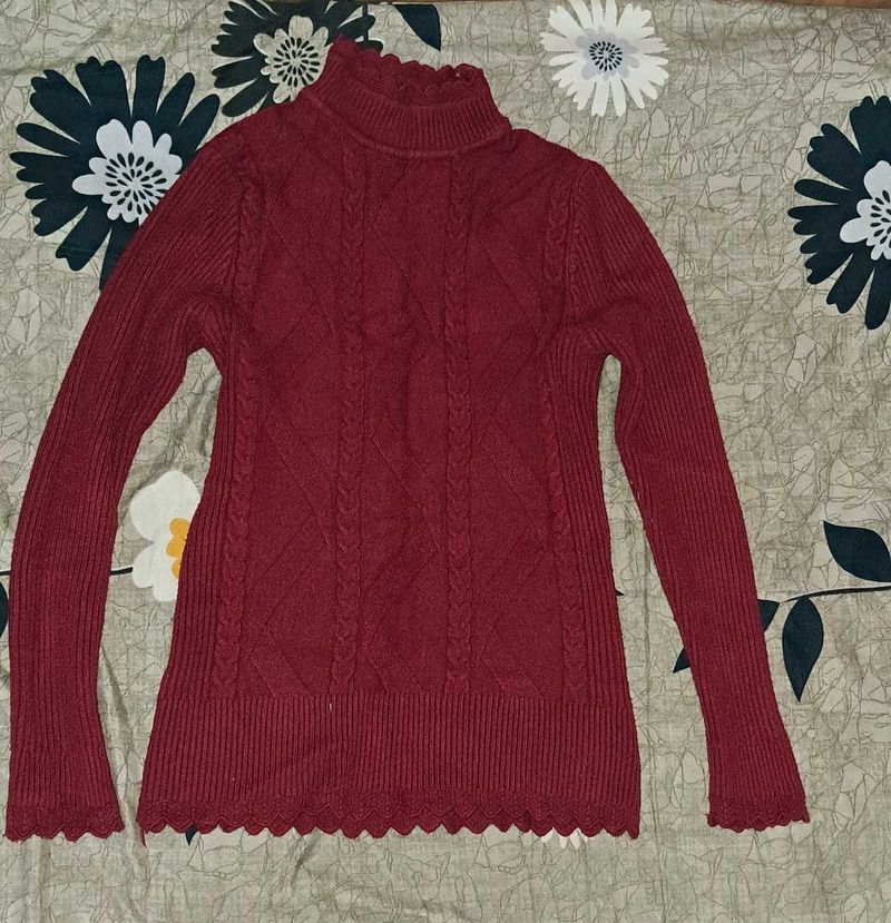 Maroon Turtleneck Knit Sweater or  highneck