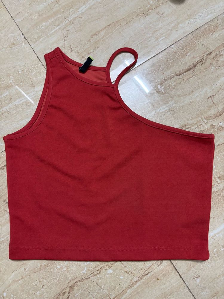 Red One-Shoulder Crop Top