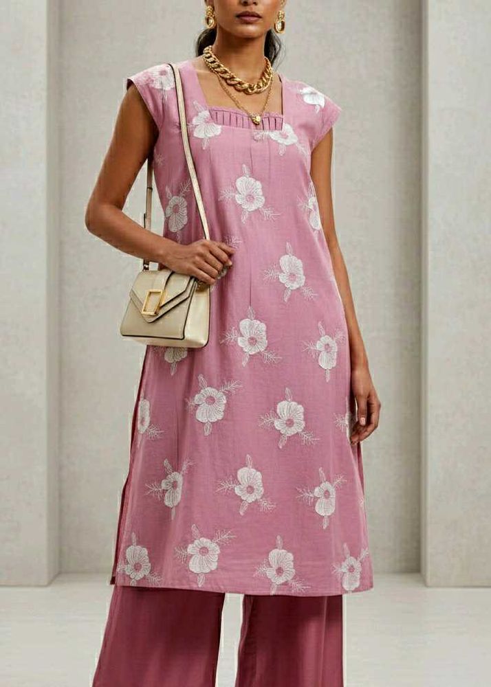 Square Neck Floral Thread Embroidery Kurta