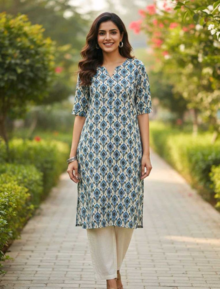 Elegant Inaia Brand Blue Printed Kurta