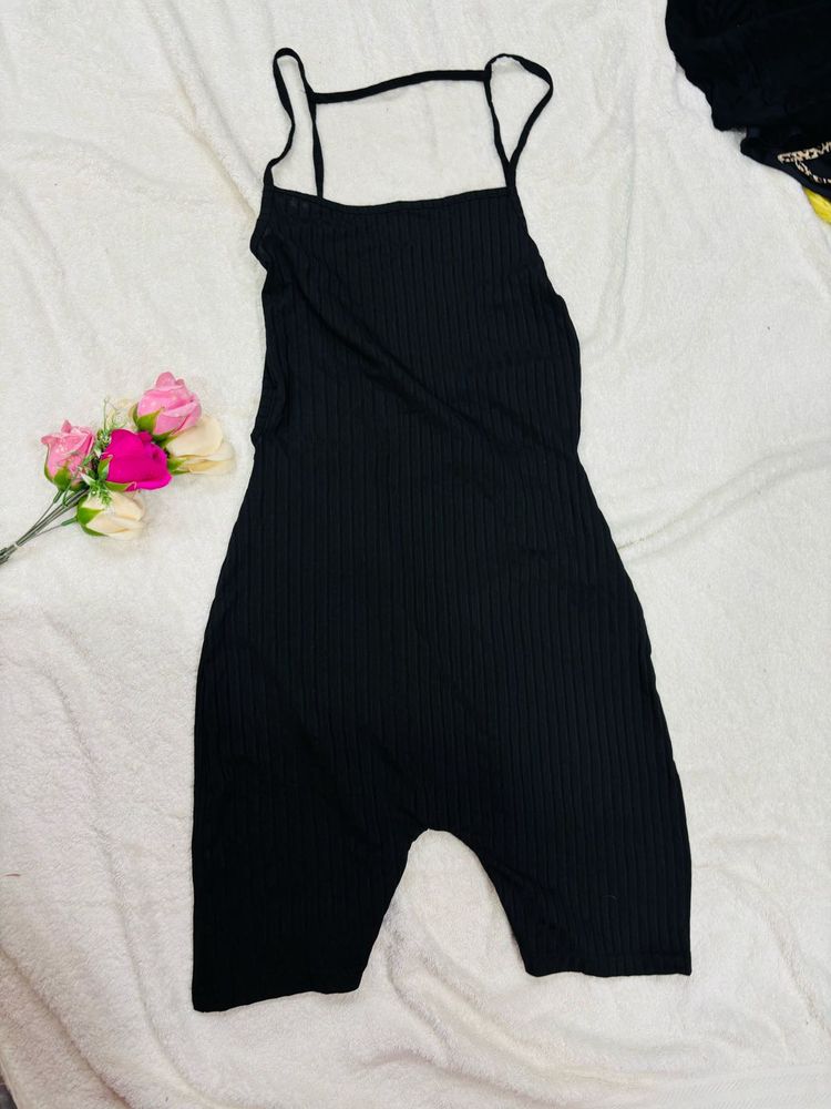 Black Ribbed Jumpsuit