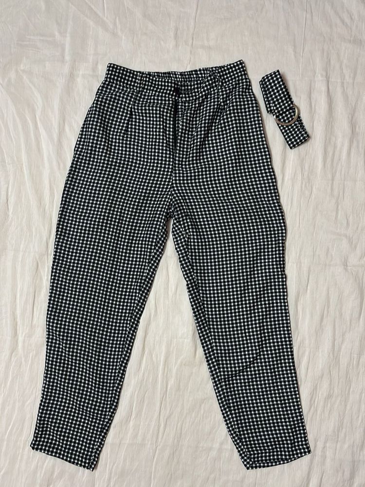 Korean Style Checkered Formal Pant With Belt