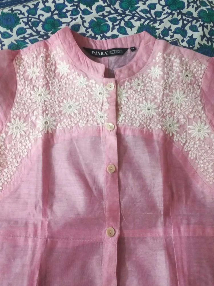 Pink Embroidered Kurti - Size Medium