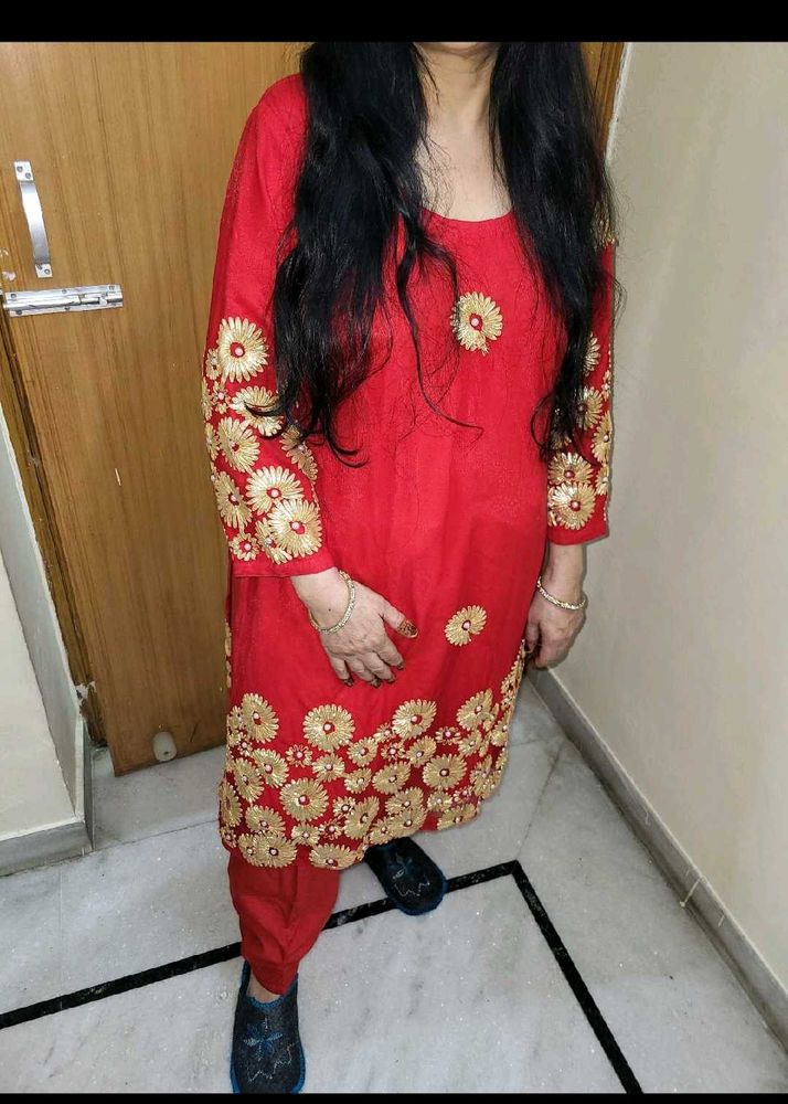 Red Embroidered Kurta Set gota patti salwar kurt
