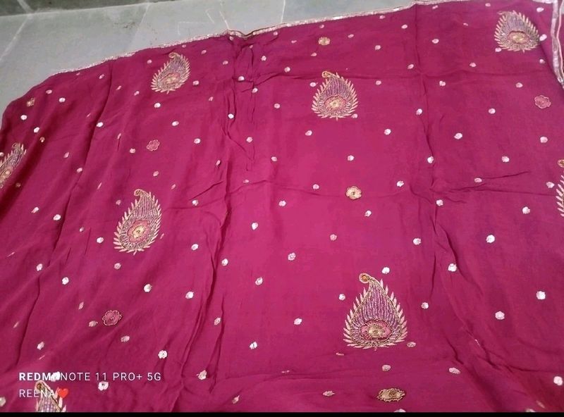 Maroon Embroidered Saree