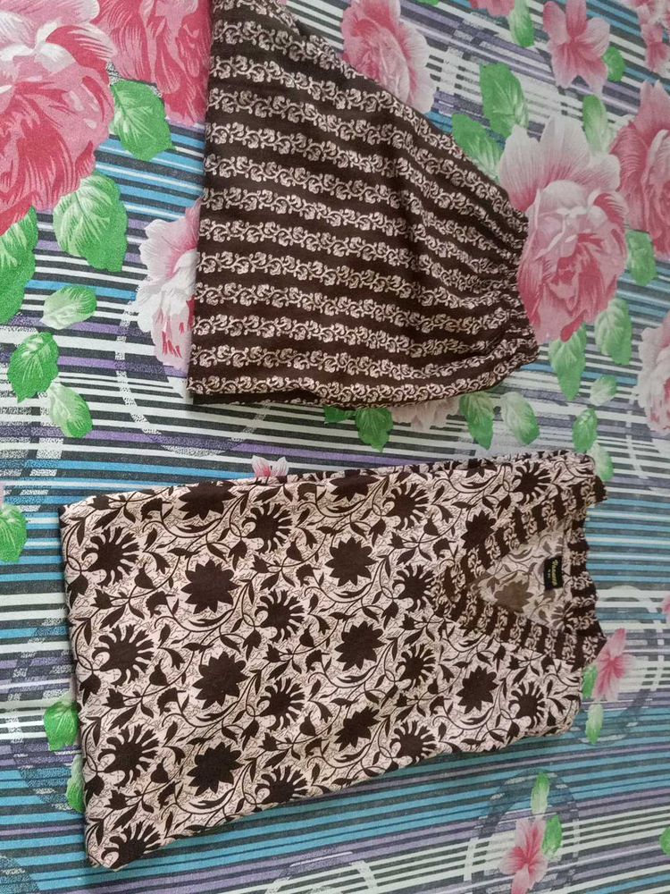 Brown Printed Kurta Set