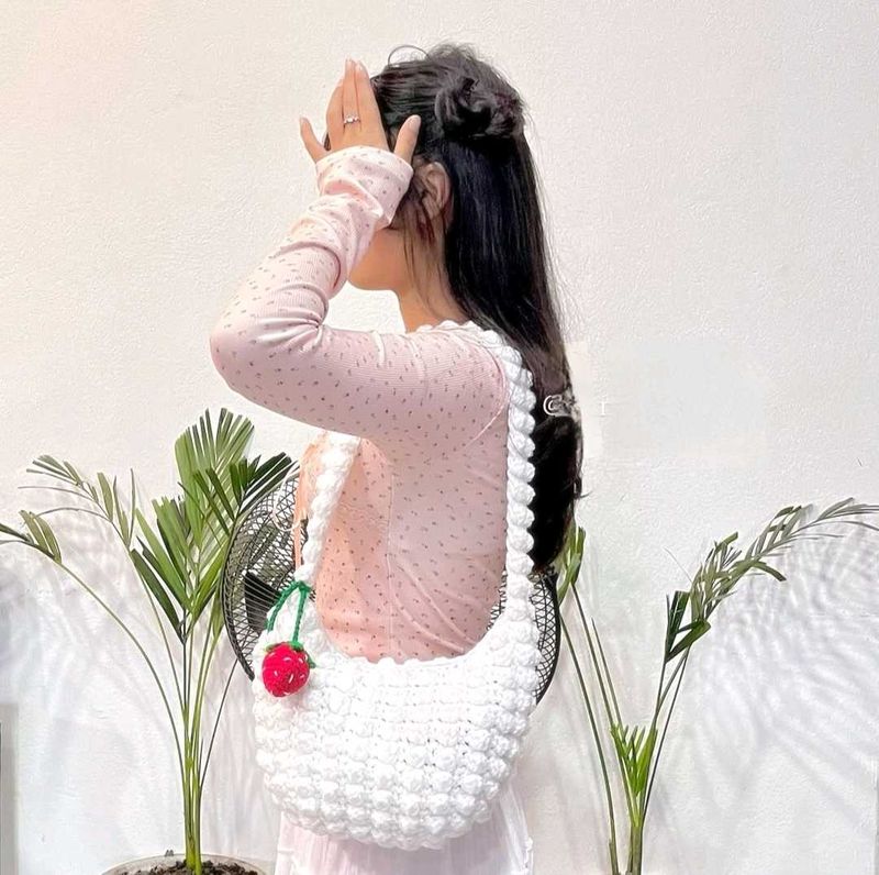 Crochet White Strawberry 🍓 Bag