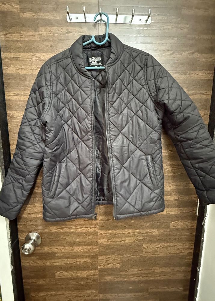 Women Black Solid Quilted Jacket