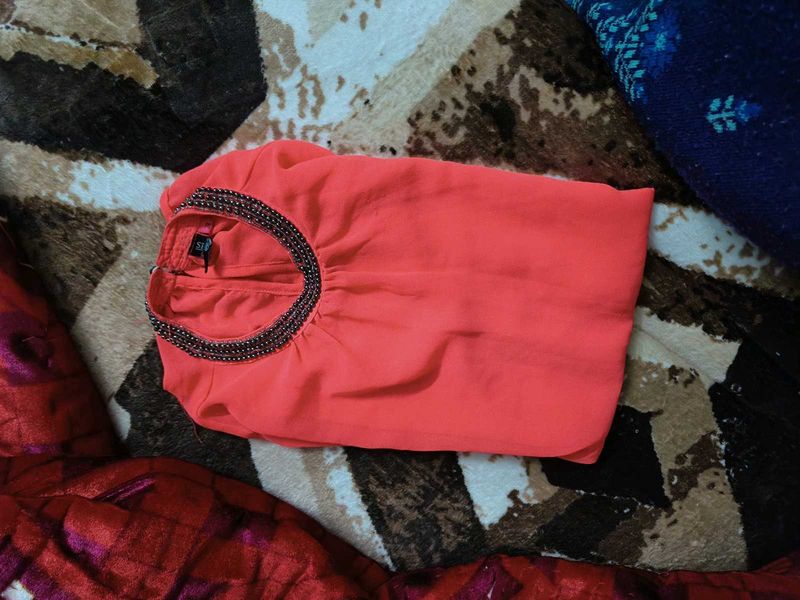 Coral Beaded Top