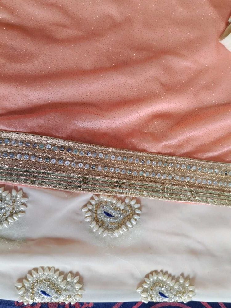 Peach &amp; Silver Embellished Saree