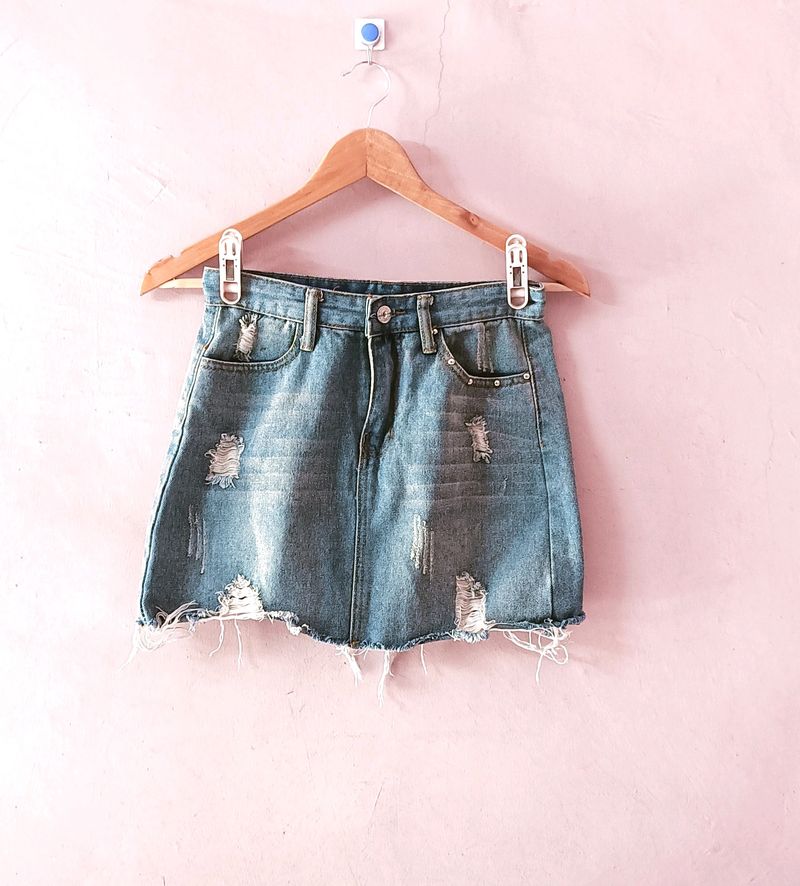 Distressed Denim Mini Skirt