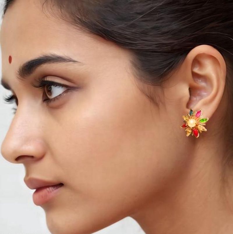 Multicolor Crystal Floral Studs