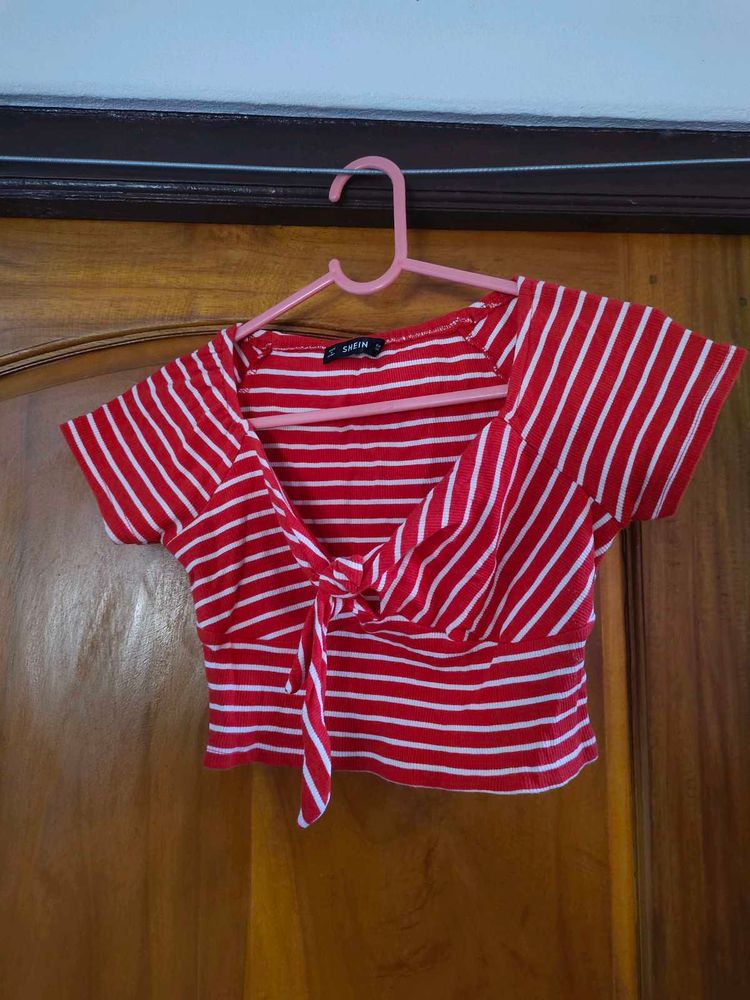 Striped Tie-Front Crop Top