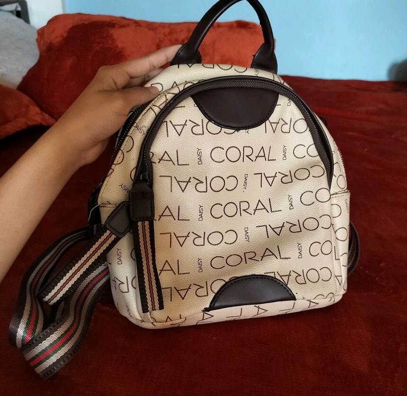 Coral Daisy Leather  Backpack /Sling Bag