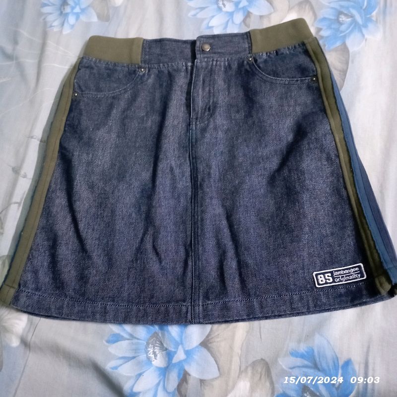 Denim Skirt with Striped Sides