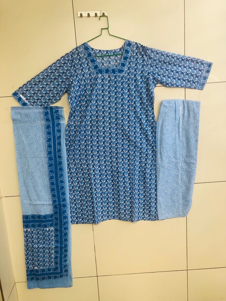 Cotton Churidar Set, Top, Big Shawl &amp; Pant