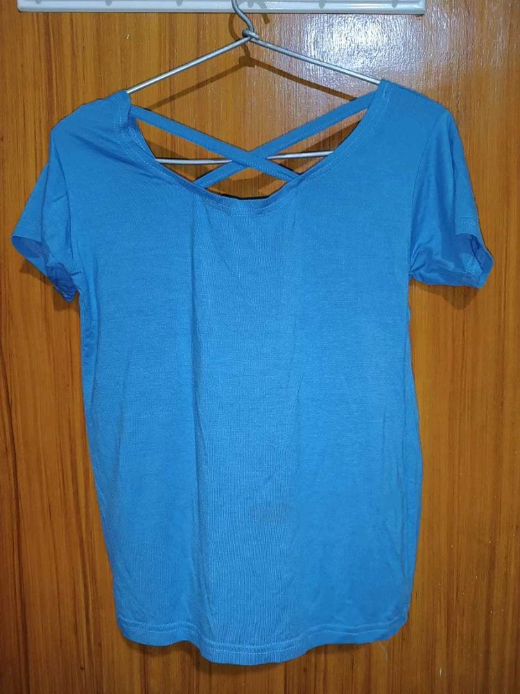 Blue Criss-Cross Back T-shirt