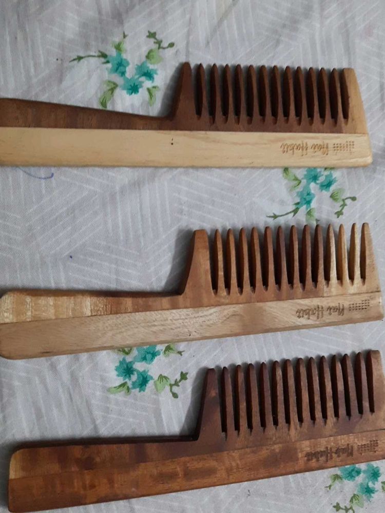 A Set Of 3 Neem Wood Comb