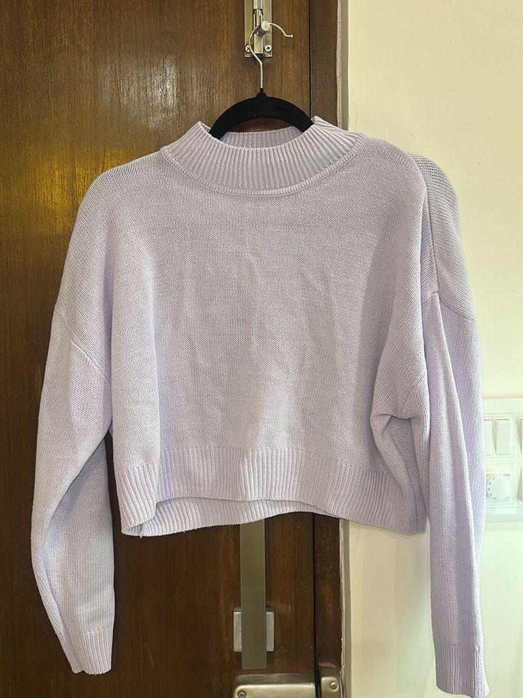 Lilac Cropped Knit Sweater