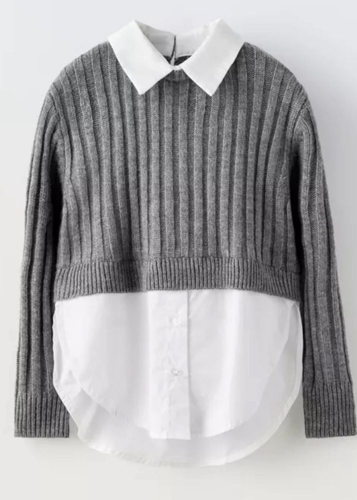 Zara Gray Knit Sweater w/ Collar