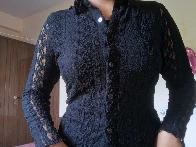 Black Lace Button-Up Top😻🎀💗🖤