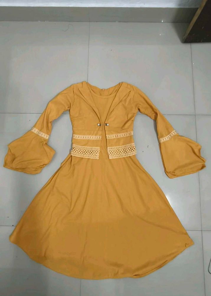 Vintage Mustard Dress with Bell Sleeves