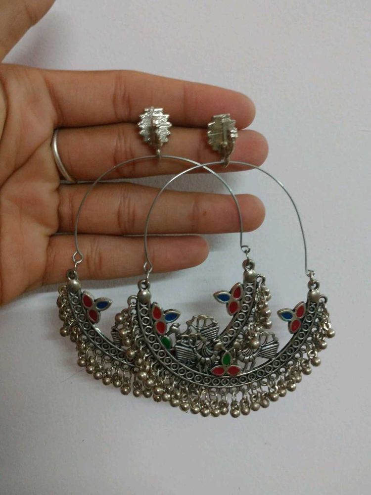 Silver Tone Jhumka Hoop Earrings