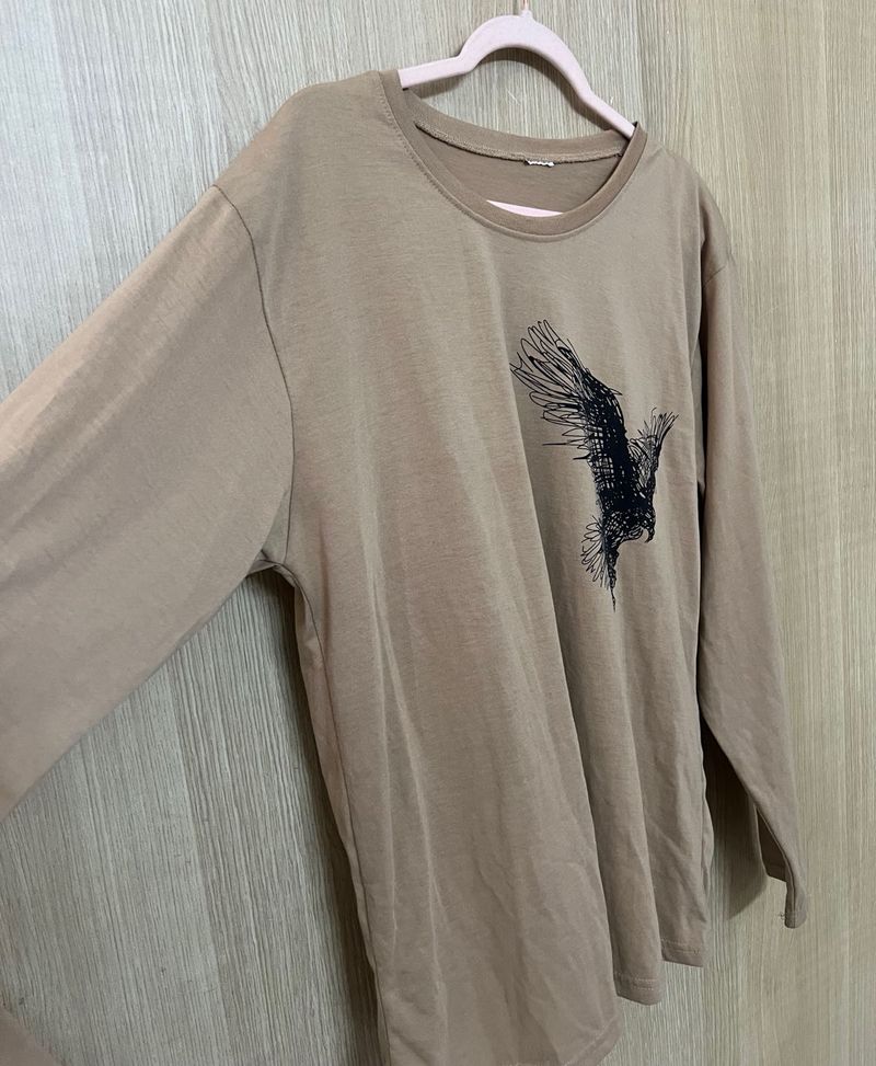 Taupe Long Sleeve with Flying Bird Print
