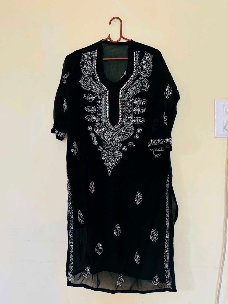 Black Lakhnawi Kurti With Matching Inner Wear