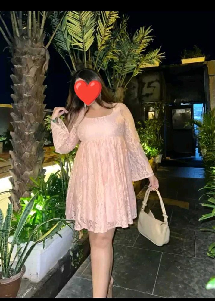 Pink Lace Long Sleeve Dress