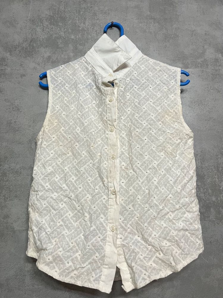 White Embroidered Sleeveless Top
