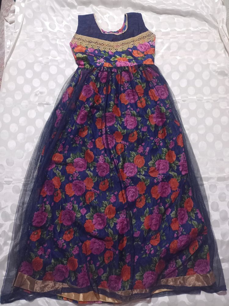 Anarkali style floral net gown