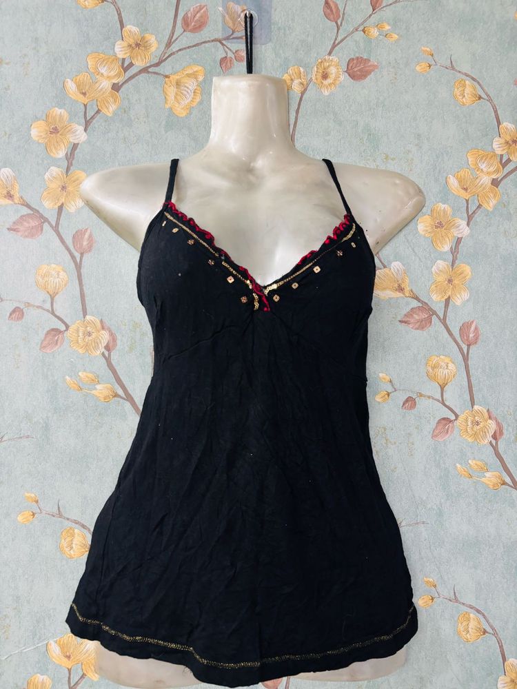 Black Embellished Cami Top