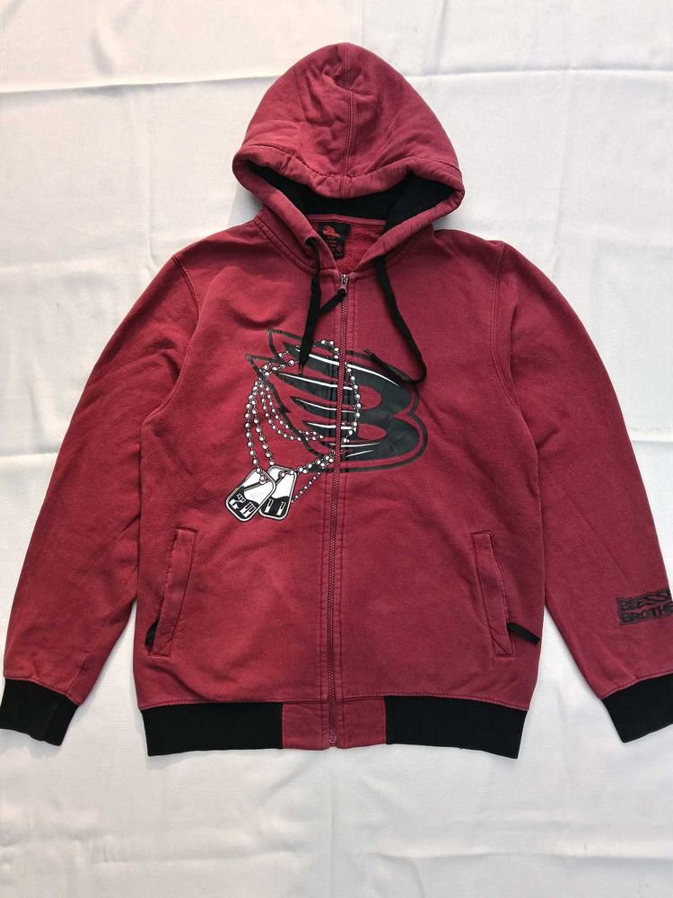 Red Graphic Zip-Up Hoodie